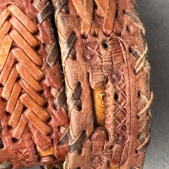 Vintage Tooled Leather Boho Belt Wood Buckle Woven Western Festival Belt Unisex - Picture 3 of 9